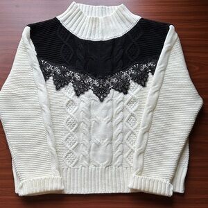 Chic Black and White Women's Turtleneck Sweater